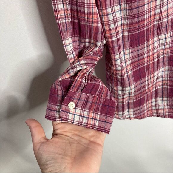Women’s Eddie Bauer Red Burgundy Plaid Button Up Size Large - Picture 5 of 7